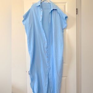 Long swim button down cover up